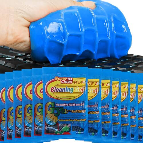 12 Pack Car Cleaning Gel, Car Accessories Putty Universal Cleaner Gel Auto Detailing Car Vents Keyboard Interior Dashboard Cleaner Slime Supplies, Dust Removal Kit for PC Tablet Laptop Camera 840g - 1