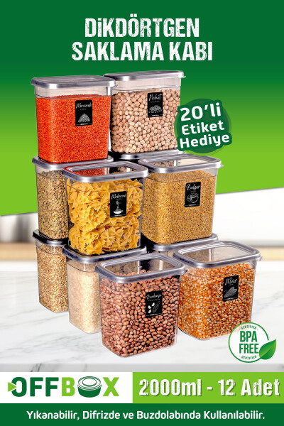 12 Piece 24 Part 2 Liter Rectangular Food Legumes Storage Container Set with 20 Labels Gift - 1