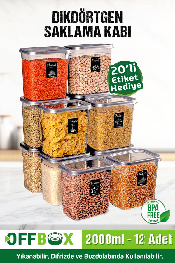 12 Piece 24 Part 2 Liter Rectangular Food Legumes Storage Container Set with 20 Labels Gift - 2