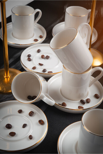 12 Piece 6 Person Miray Gold Gilt Coffee Cup Set - Coffee Cup Set 105ml - 3