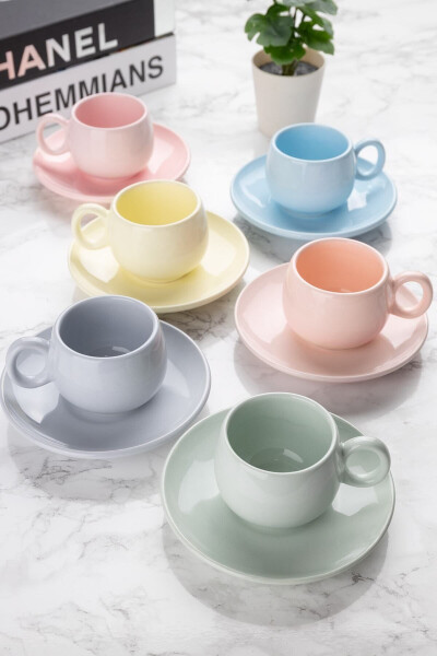 12 Piece Cup Set | 6 Person Cup Set | Pastel Rounded Model - 5