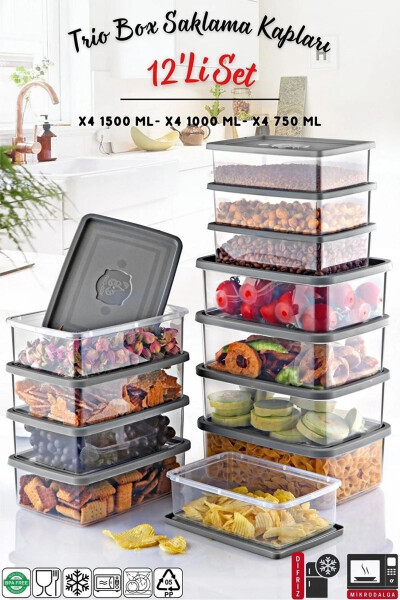 12-Piece Set Rectangular Microwave & Freezer Safe Trio Storage Container X4 0.75 Lt/1 Lt/1.5 Lt - 10