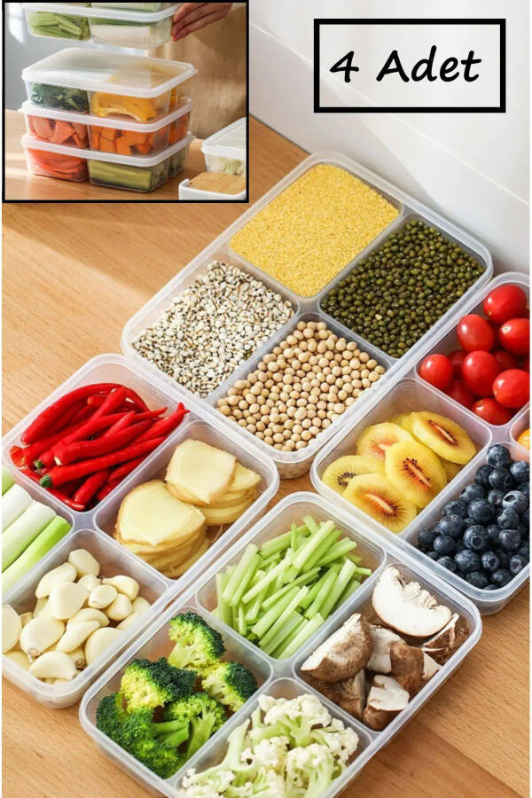 12-Piece Storage Set (8 x 400 ML) (4 x 1000 ML) 4-Compartment Meal Prep Portion Storage Containers - 2