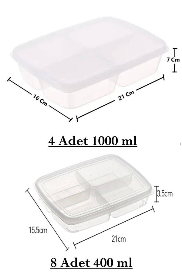 12-Piece Storage Set (8 x 400 ML) (4 x 1000 ML) 4-Compartment Meal Prep Portion Storage Containers - 8