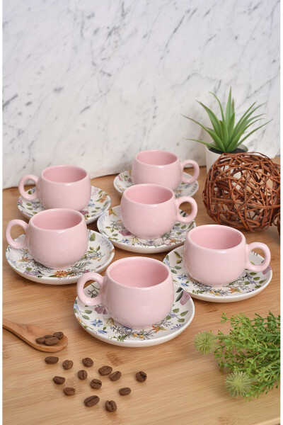 12 Piece Teacup Set | 6 Person Teacup Set | Flowers Chubby Model - 4