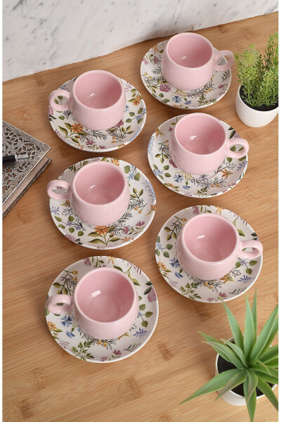 12 Piece Teacup Set | 6 Person Teacup Set | Flowers Chubby Model - 2