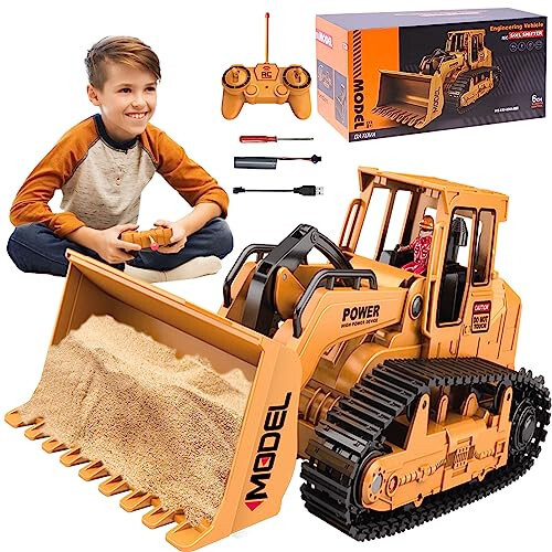 1/20 Construction Bulldozer Toy - Kids Toy Engineering Digger Truck, Remote Control Hydraulic Toy Car for 6 7 8 9 Year Old Boys Girls, Beginner Car Tractor Vehicle Birthday Gifts for Kids - 1