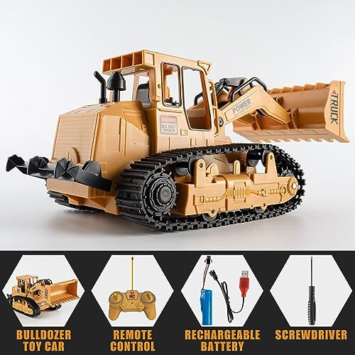 1/20 Construction Bulldozer Toy - Kids Toy Engineering Digger Truck, Remote Control Hydraulic Toy Car for 6 7 8 9 Year Old Boys Girls, Beginner Car Tractor Vehicle Birthday Gifts for Kids - 3