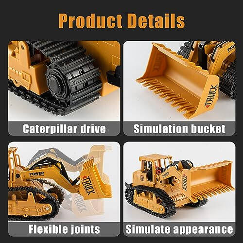 1/20 Construction Bulldozer Toy - Kids Toy Engineering Digger Truck, Remote Control Hydraulic Toy Car for 6 7 8 9 Year Old Boys Girls, Beginner Car Tractor Vehicle Birthday Gifts for Kids - 6