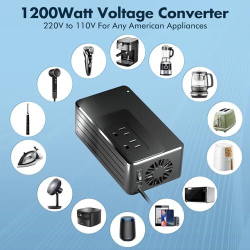 1200W Universal Travel Adapter Converter Step-Down 220V to 110V, 2 lbs Light Weight, Stable Pure Sine Wave, for Hair dryers, straighteners, Curling Irons, Coffee Makers (Black) - 5