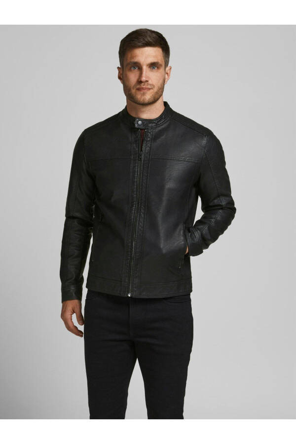 12182461 Jjewarner Jacket Noos Men's Leather Jacket Black - 1