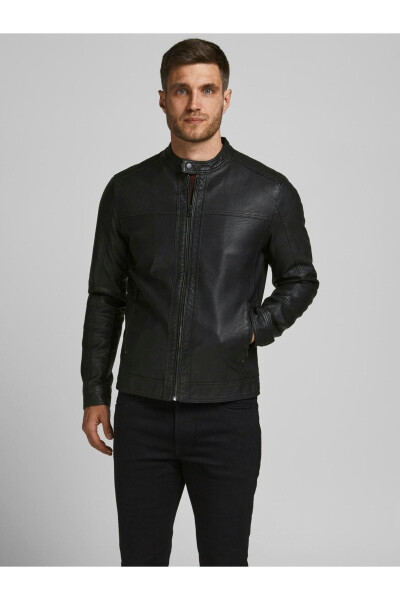 12182461 Jjewarner Jacket Noos Men's Leather Jacket Black - 2