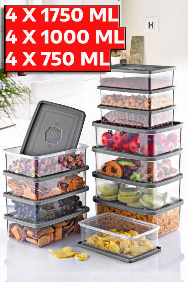 12'Li Set Dikdörtgen Mikrodalga & Dondurucu Uyumlu Trio Saklama Kabı X4 0,75 Lt/1 Lt/1,5 Lt - 11