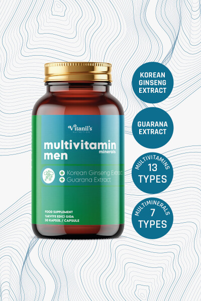 13 Tip Vitamin Mineral Multivitamin Mineraller Erkekler 30 Kapsül Kore Ginsengi & Guarana - 4