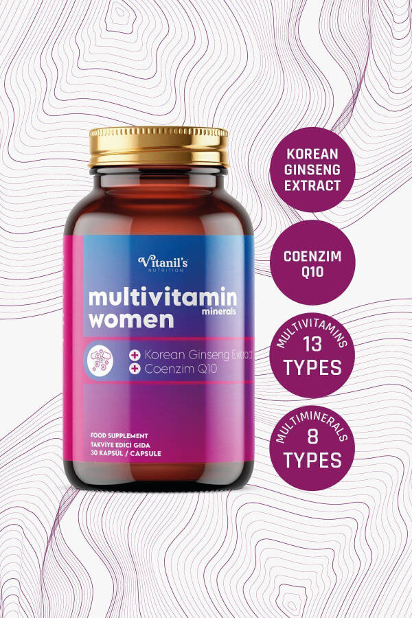 13 Tip Vitamin Mineral Multivitamin Mineraller Kadın 60 Kapsül Kapsül Kore & Koenzim Q10 Ekstresi - 1