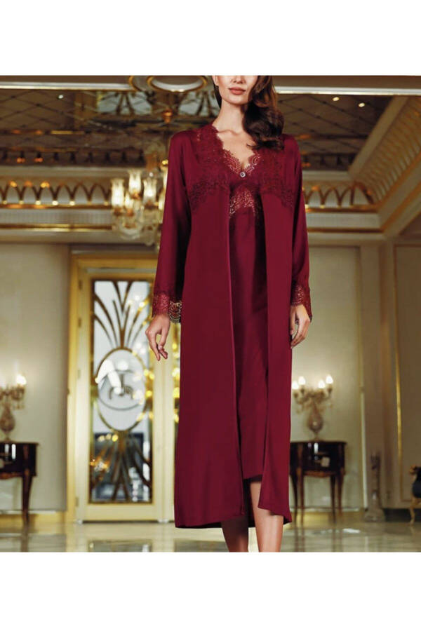 130 Women's Cotton Burgundy 6-Piece Short Nightgown & Robe Bridal Set Prn-130 - 2