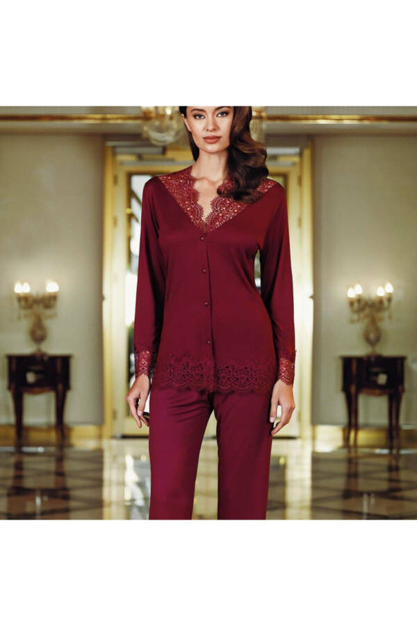 130 Women's Cotton Burgundy 6-Piece Short Nightgown & Robe Bridal Set Prn-130 - 1