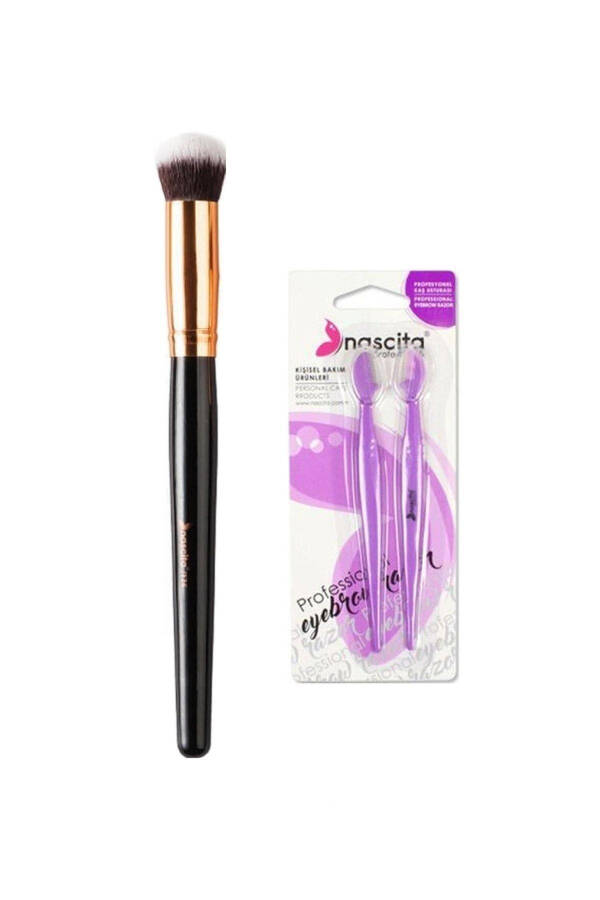 136 Oval Concealer Brush + 2 Piece Eyebrow Razor - 2