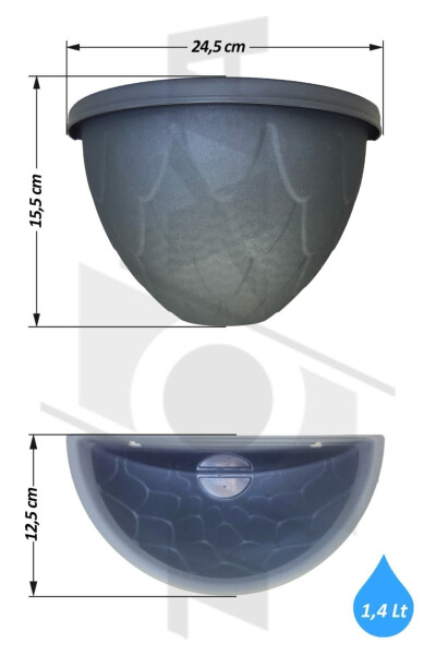 1,4 Литра Антрацитовый Настенный Балконный Горшок Садовый Настенный Матовый Пластиковый Горшок Капля №1 24,5х15,5см - 2