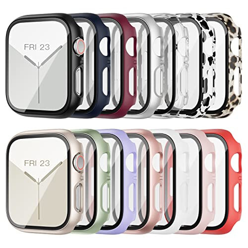 14 Pack Apple Watch Case with Tempered Glass Screen Protector for Apple Watch SE 44mm Series 6/5/4, Anotch Full Coverage Hard PC Protective Cover HD Ultra-Thin Guard Bumper for iWatch 44mm Accessories - 1