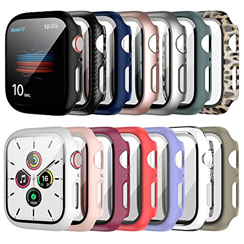 14 Pack Apple Watch Case with Tempered Glass Screen Protector for Apple Watch SE 44mm Series 6/5/4, Anotch Full Coverage Hard PC Protective Cover HD Ultra-Thin Guard Bumper for iWatch 44mm Accessories - 1