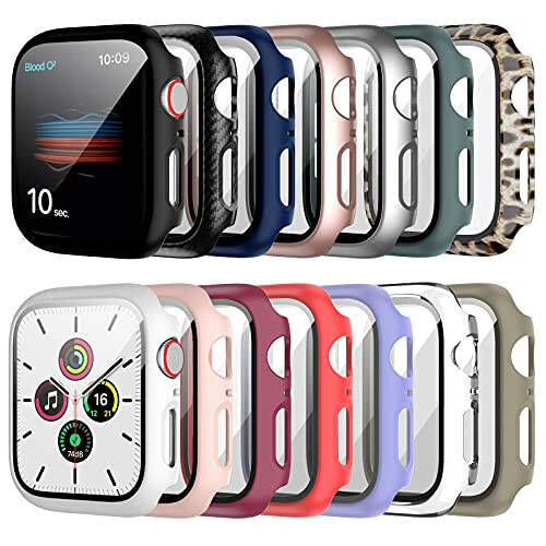 14 Pack Apple Watch Case with Tempered Glass Screen Protector for Apple Watch SE 44mm Series 6/5/4, Anotch Full Coverage Hard PC Protective Cover HD Ultra-Thin Guard Bumper for iWatch 44mm Accessories - 1