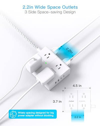 15 futli simli elektr himoyasi chizig'i, 8 ta rozetka va 4 ta USB portli (2 ta USB C), ultra ingichka tekis uzaytirish kabeli, tekis vilka, uy, ofis va yotoqxona uchun zarur buyumlar uchun 15 futli uzunlikdagi to'qilgan elektr kabeli - 6