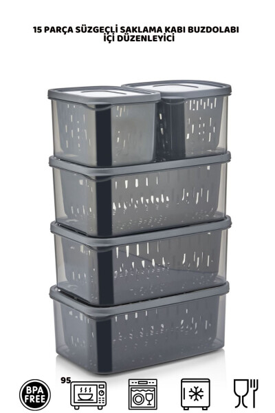 15 Piece Fresh Anthracite Filtered Fridge Storage Set - 9