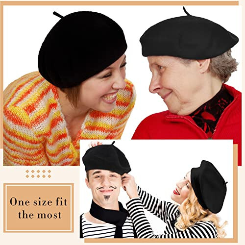 15 Pieces Women Wool Beret Hat Wool French Beret Hat Artist Beret Cap Winter Solid Color Hat for Women Girls (Black) - 4