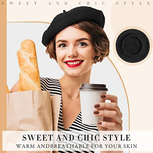 15 Pieces Women Wool Beret Hat Wool French Beret Hat Artist Beret Cap Winter Solid Color Hat for Women Girls (Black) - 7