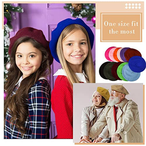 15 Pieces Women Wool Beret Hat Wool French Beret Hat Artist Beret Cap Winter Solid Color Hat for Women Girls (Elegant Color) - 4