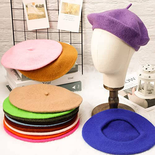 15 Pieces Women Wool Beret Hat Wool French Beret Hat Artist Beret Cap Winter Solid Color Hat for Women Girls (Elegant Color) - 6