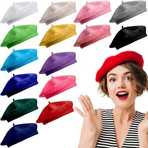 15 Pieces Women Wool Beret Hat Wool French Beret Hat Artist Beret Cap Winter Solid Color Hat for Women Girls (Multiple Color) - 1