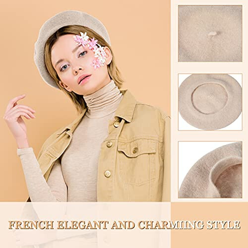 15 Pieces Women Wool Beret Hat Wool French Beret Hat Artist Beret Cap Winter Solid Color Hat for Women Girls (Multiple Color) - 2