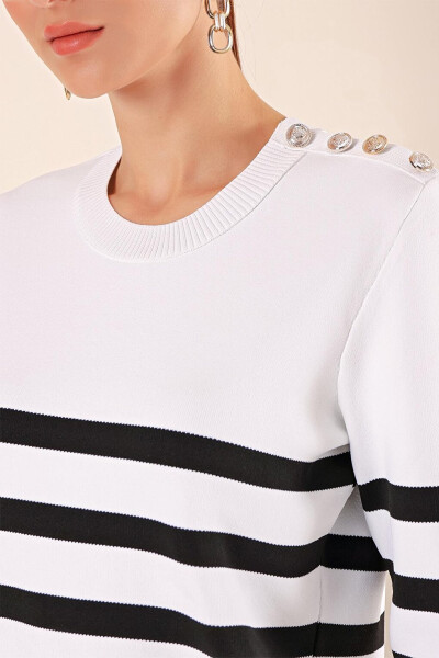 15820 Button Detail Striped Sweater - C. Black - 2