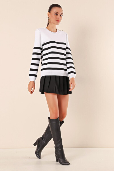 15820 Button Detail Striped Sweater - C. Black - 3