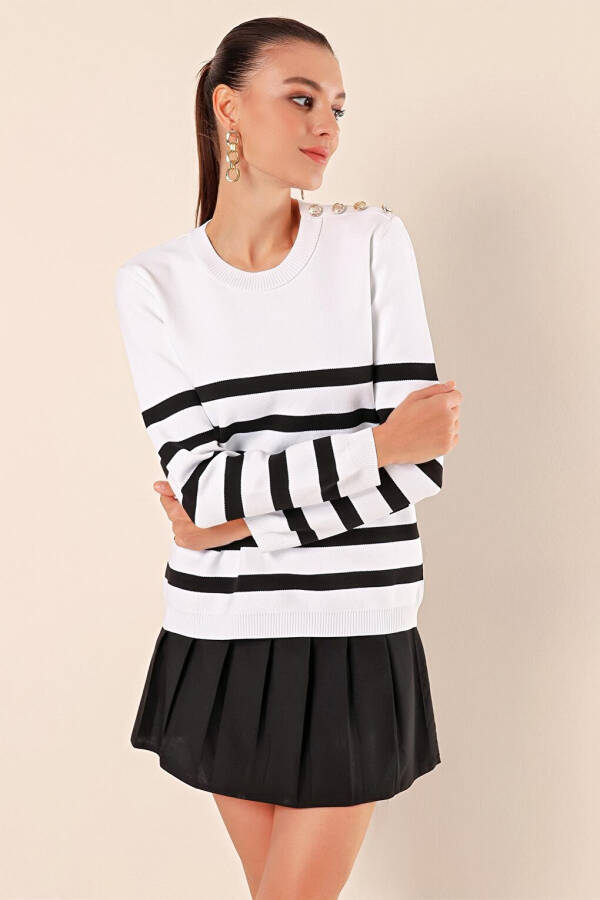 15820 Button Detail Striped Sweater - C. Black - 5