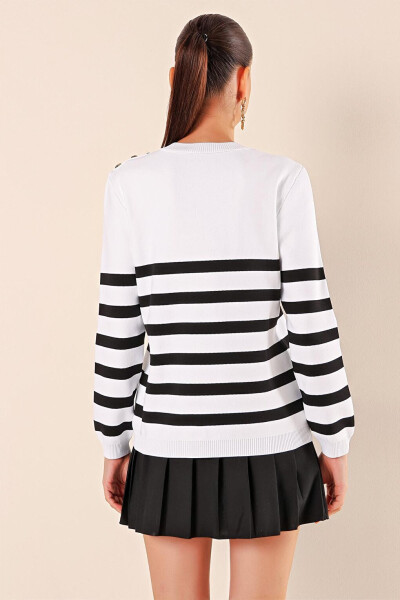 15820 Button Detail Striped Sweater - C. Black - 6