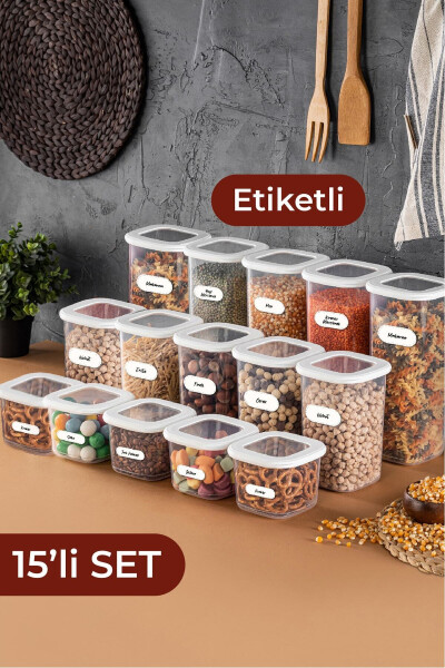 15'li Etiketli Foly Kare Erzak Saklama Kabı Seti 5x(0,55 Litre, 1,2 Litre, 1,75 Litre) Beyaz - 1