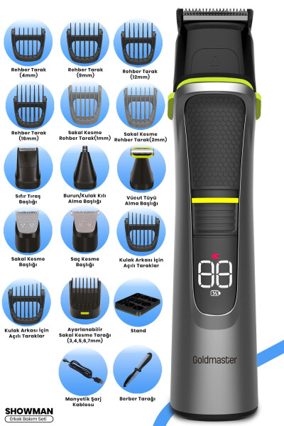 16 in 1 Men's Grooming Set, Digital LED Display, Magnetic Charging Shaver for Hair, Beard and Body - 1