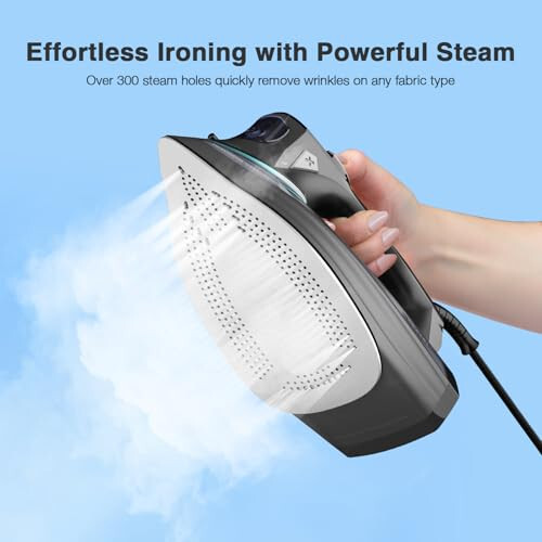 1700 Watts Steam Iron with Digital LED Display, Ceramic-Coated Soleplate, 3-Way Auto-Off, 4 Pre-Set Steam & Temp Settings for Different Fabrics, 300ml Water Tank Included for Clothes Ironing Use - 3