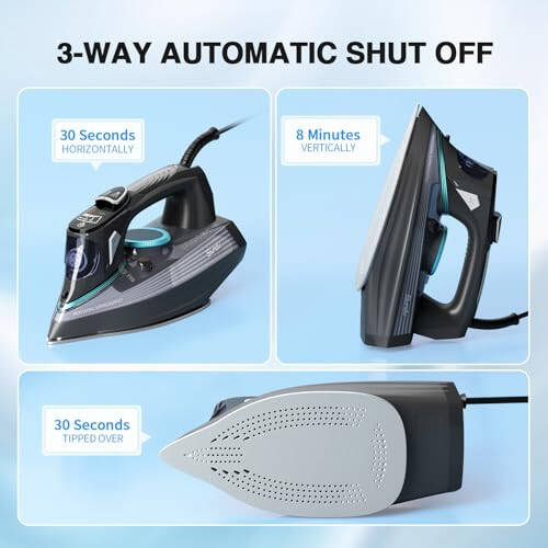 1700 Watts Steam Iron with Digital LED Display, Ceramic-Coated Soleplate, 3-Way Auto-Off, 4 Pre-Set Steam & Temp Settings for Different Fabrics, 300ml Water Tank Included for Clothes Ironing Use - 6