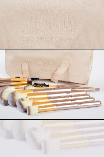 18 Piece Makeup Brush Set Cream - 12