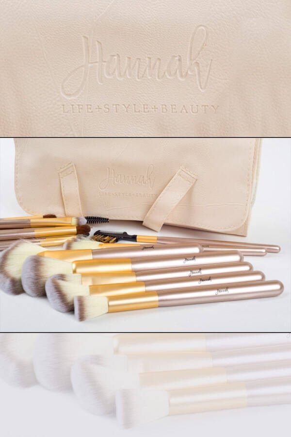 18 Piece Makeup Brush Set Cream - 12