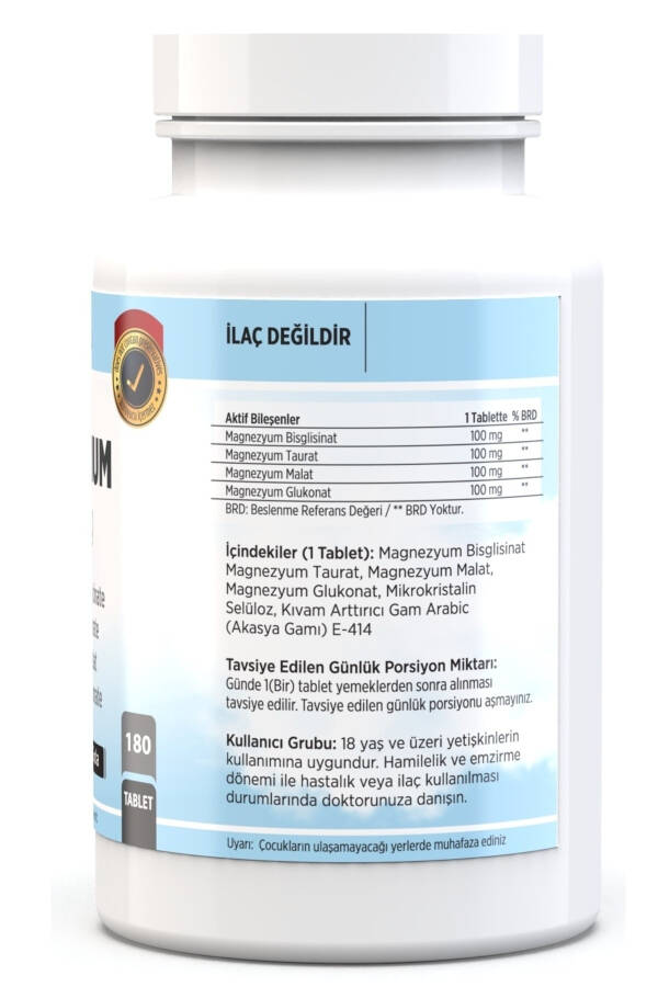 180 Tablets Magnesium Bisglycinate Malate Taurate Gluconate Magnesium Elements 400 Mg - 2