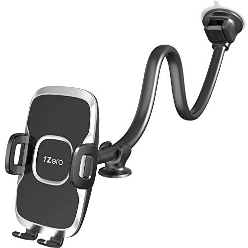 1Zero Solid Car Truck Phone Mount Holder with 14-Inch Gooseneck Long Arm, Windshield Window Mobile Holders w/Industrial-Strength Suction Cup, Anti-Shake Stabilizer Compatible All Cell Phones iPhone - 1