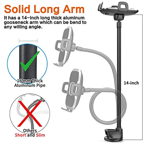 1Zero Solid Car Truck Phone Mount Holder with 14-Inch Gooseneck Long Arm, Windshield Window Mobile Holders w/Industrial-Strength Suction Cup, Anti-Shake Stabilizer Compatible All Cell Phones iPhone - 4