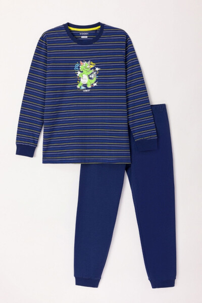 2-8 Years Old Boy Pajama-Plc - 971-Dinosaur Themed Striped Blue - 21