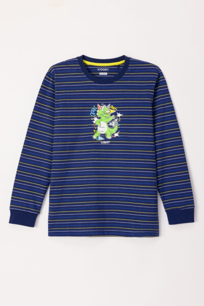 2-8 Years Old Boy Pajama-Plc - 971-Dinosaur Themed Striped Blue - 22