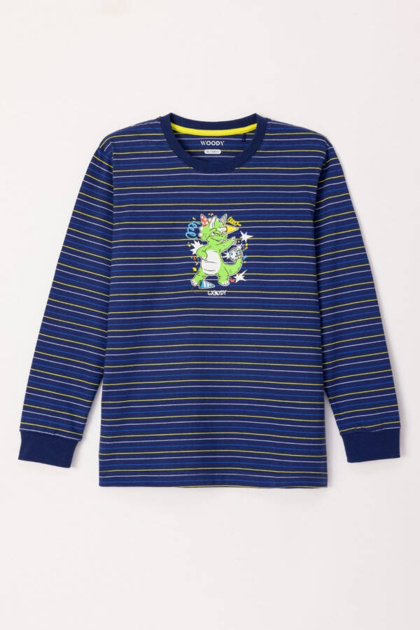 2-8 Years Old Boy Pajama-Plc - 971-Dinosaur Themed Striped Blue - 6